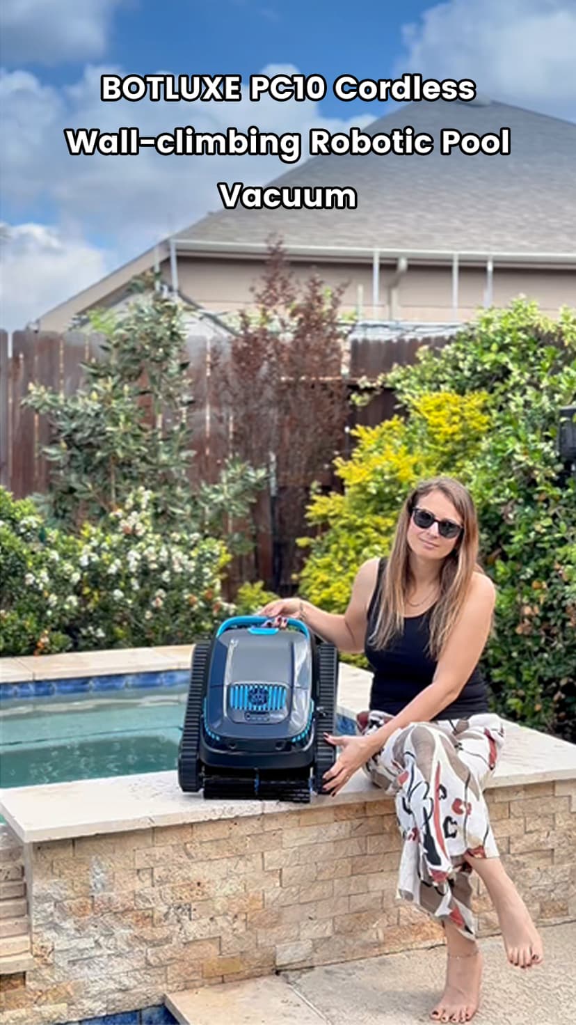 Robotic Pool Vacuum PC10, Cordless Pool Cleaner Robot for Inground & Above Ground Pools, Smart Navigation, 5000GPH Suction Power for Cleaning Floor, Wall & Waterline, Self-Parking, Black