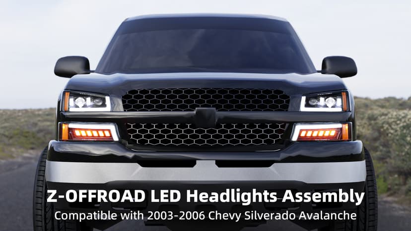 Z-OFFROAD LED Headlights Assembly DOT Approved with DRL Turn Signal Hi/Low Sealed Beam Side Marker Compatible with 2003-2006 Chevy Silverado Avalanche