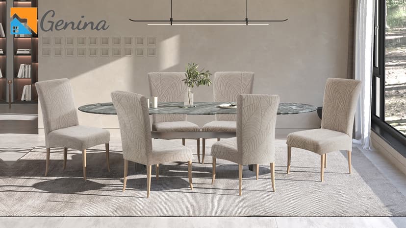 Genina 100% Waterproof Chair Covers for Dining Room Set of 4, Stretch Parson Chair Slipcovers for Kitchen Chairs, Washable Chair Protectors, Leaves-Warm Gray
