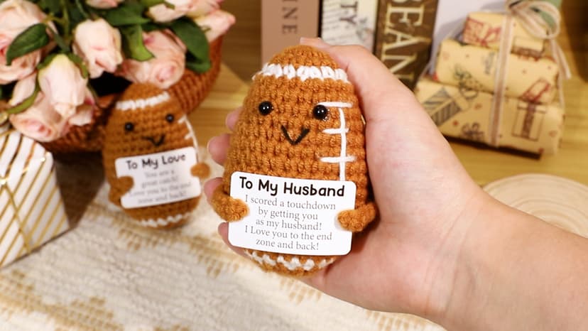 Dad Gifts from Daughter Son Wife, Positive Handmade Crochet Dad Birthday Gift, Funny Cute Small Gifts for Dads, I Love You Girl Papa Gift Idea, Unique Doll for Step-Dads Football