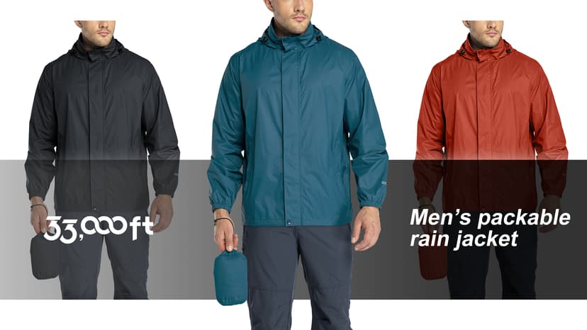 33,000ft Packable Rain Jacket Men's Lightweight Waterproof Rain Shell Jacket Raincoat with Hood for Golf Cycling Windbreaker
