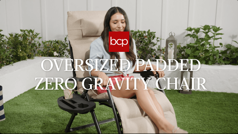 Best Choice Products Oversized Zero Gravity Chair, Folding Outdoor Patio Recliner, XL Anti Gravity Lounger w/Removable Cushion, Cup Holder, Side Tray, 350lb Capacity - Fossil Gray