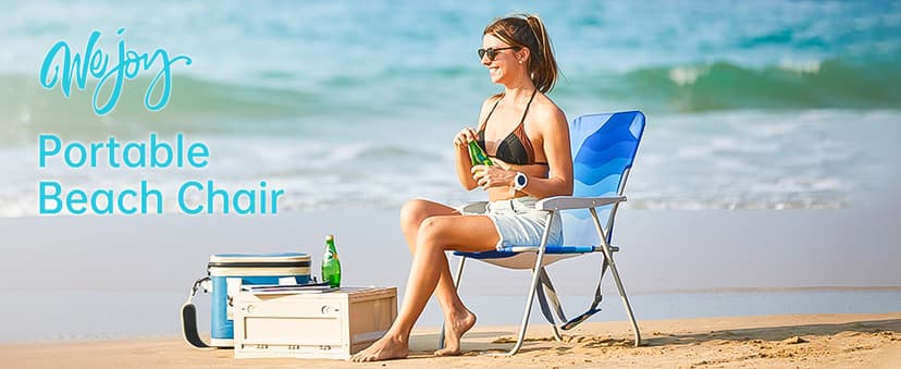 #WEJOY Folding Beach Chair for Adults, Lightweight Beach Chair with Shoulder Straps, High Back Camping Chairs with Hard Armrest, Supports 300lbs for Outdoor Lawn Concert