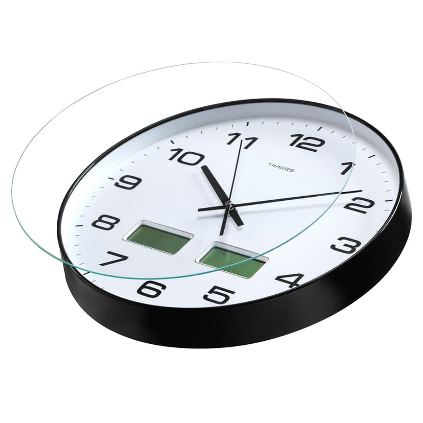 TIMESS Wall Clock, 12" Dial Non-Ticking Silent Battery Operated Analog with LCD Display for Perpetual Calendar and F° Temperature, Ideal Modern Home, Bedroom, Kitchen, Office Decor (Blue)