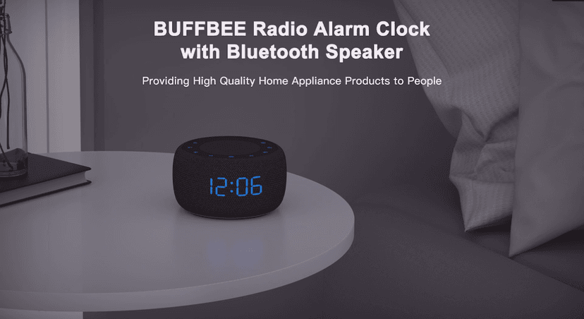 BUFFBEE Alarm Clock with Bluetooth Speaker & FM Radio for Bedside – Gradual Wake-Up Sounds, Fully Dimmable Display & Ambient Night Light, Plug-in Digital Clock for Bedroom