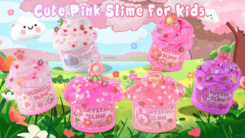 Party favor, goodie bag stuffer, Easter basket filler and sensory toy for kids ages 4-10 6-Pack Pink Slime Kit for Girls, Cloud Butter Squishy Birthday Gift Set B0CYT6D2ZS
