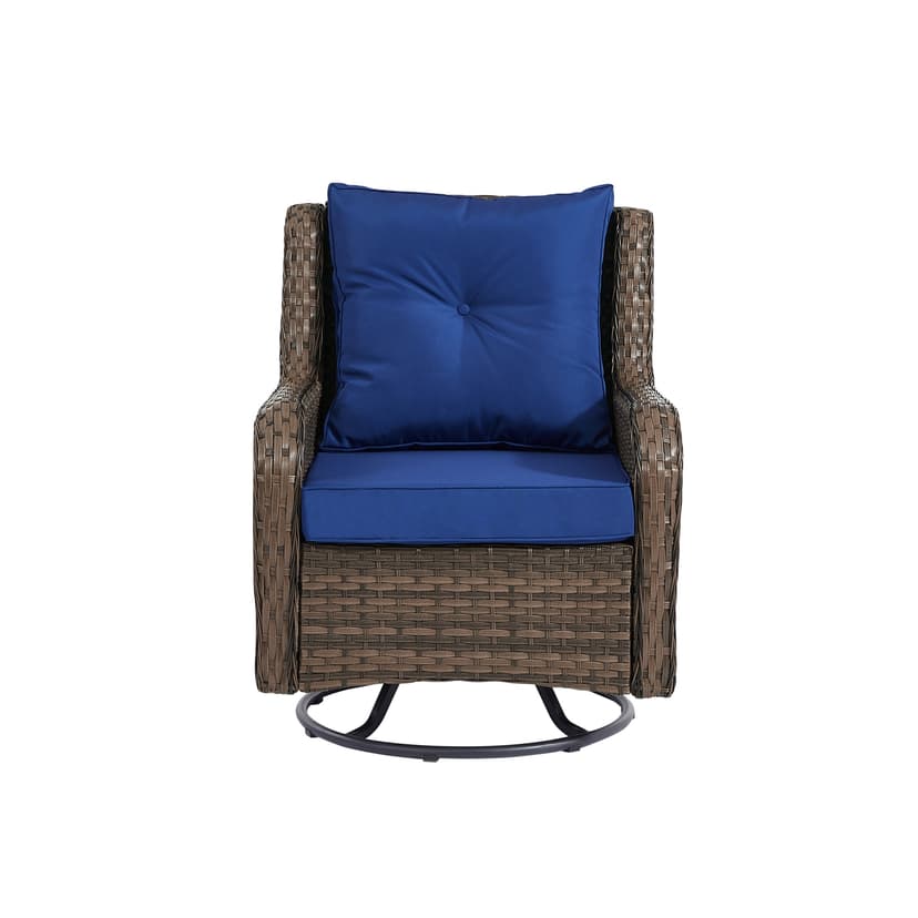 Wumiokio Patio Furniture Sets, 3 Pieces Wicker Outdoor Furniture - 360 Degree Swivel Rocking Chairs and Rattan Side Table for Garden,Porch,Backyard (Grey Wicker/Blue Cushion, 3PCS - Swivel Chairs)
