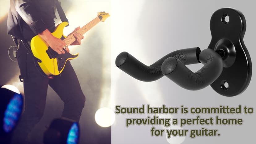 Sound harbor Guitar Wall Mount Hanger 2 Pack Hook Acoustic Electric Bass Guitar Wall Hanger Black Metal Guitar Holder
