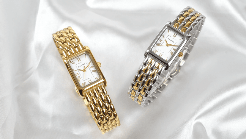 HOLSTOUR Watches for Women Vintage Bracelet Roman Dial Rectangular Case Gold Watch Waterproof with Tools