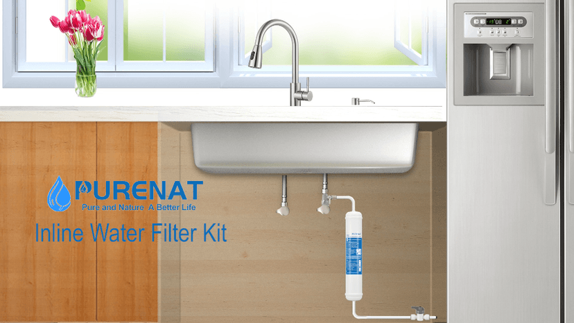 Inline Water Filter for Refrigerator and Ice Maker(2 Pack),1/4" Push Connect Post Carbon Filter Replacement for Reverse Osmosis Water System,Include 1/4" Water Line and Quick Connect Fittings