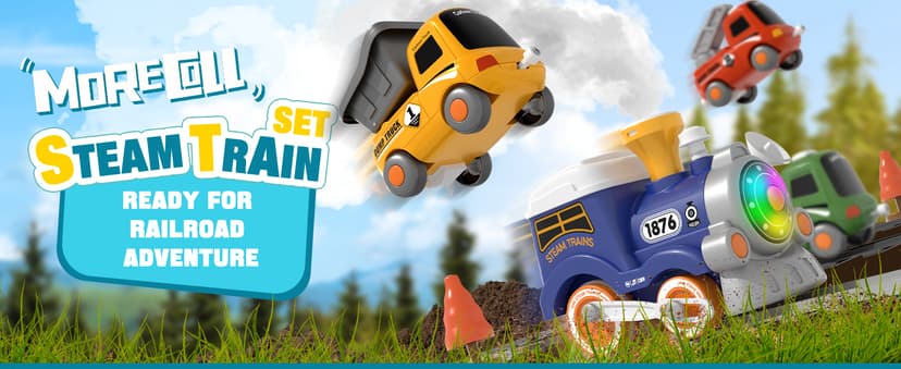 MORECOLL Train Set for Toddlers w/Steam, Music & Lights - First Choo Choo Train for Toddlers, Electric Train Set for Kids, Magnetic Train Toys, Christmas Birthday Gifts for Boys Girls