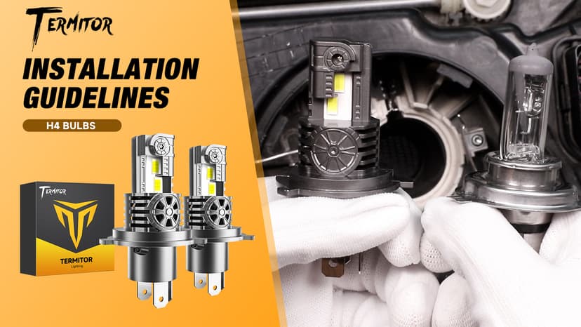 Termitor Latest H4/9003/HB2 Light Bulbs, 50,000LM Brightness, 6500K White Super Bright, 1:1 Halogen Size, 6500 Cool White H4 Fog Lights, No Adapter Required, Easy Install, Non-Polarity, Pack of 2