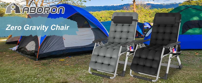 ABORON Zero Gravity Chair,Premium Outdoor Lawn Folding Lounge Chairs,Sturdy Adjustable Reclining Patio Chairs with Removable Cushion,Headrest & Tray