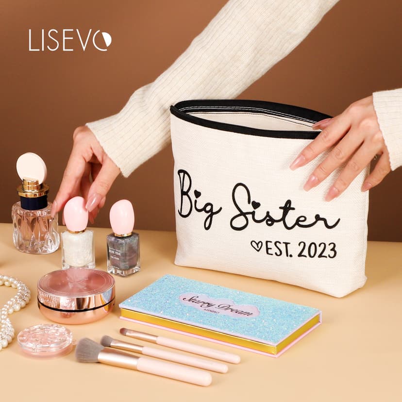 Sister Choice Makeup Organizer Bag, Inspirational Handmade Idea Presents for Women, You Are Braver Than You Think, Sis Best Friends Birthday Women's Day Bridesmaid Party Cosmetic Toiletry Bag
