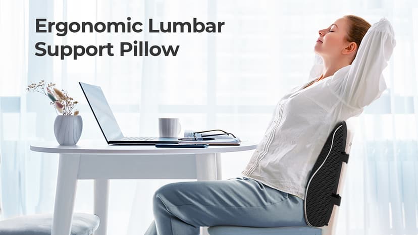 AUVON Lumbar Support Pillow for Office Chair with Patented Bulge for Lower Back Support, Ergonomic Office Home Essentials Improve Posture, Memory Foam Chair Cushion with Straps for Home, Office, Car
