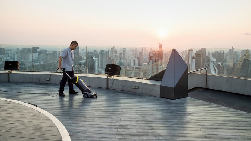 Kärcher Walk Behind Outdoor Push Sweeper S 4 Twin for Workshops, Warehouses or Garages - 5X Faster Than a Push Broom, 5.25 Gallon Capacity, 26.8" Sweeping Width