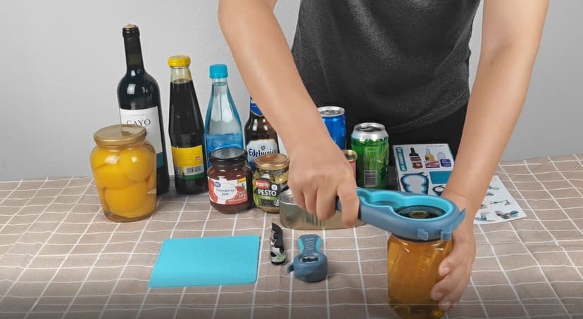 Otstar Jar Opener Bottle Opener and Can Opener for Weak hands, Seniors with Arthritis and Anyone with Low Strength, Mutil Jar Opener Get Lids Off Easily (Blue and Grey)
