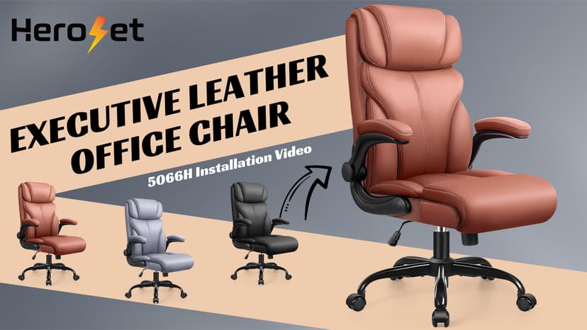 HeroSet Office Chair, Ergonomic Big and Tall Computer Desk Chairs, Executive Breathable Leather Chair with Adjustable Flip-up Armrests, Lumbar Support Swivel PC Chair with Rocking Function