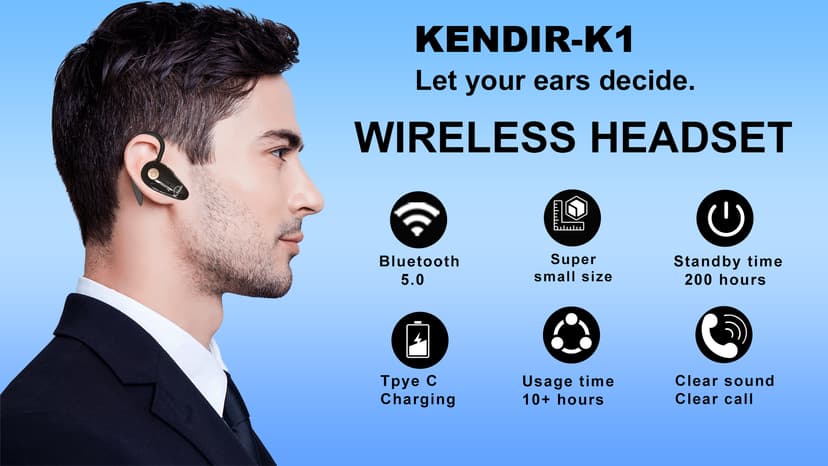 Kendir Bluetooth Headset, V5.0 Ultralight Wireless Headphone Cell Phone Earpiece with Mic Headsetcase,Volume Control, Handsfree Earbud,Compatible with Android/iPhone/Smartphones/Laptop