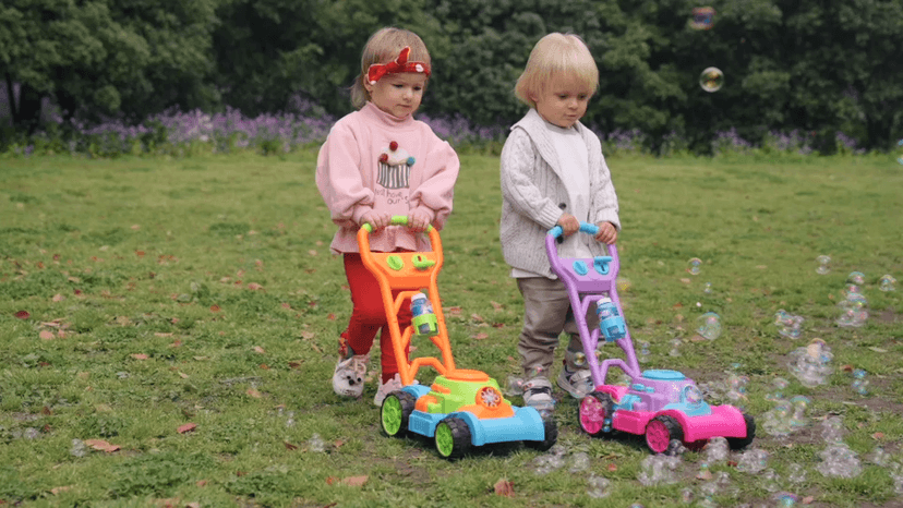 SLOOSH Bubble Lawn Mower Toddler Toys - Spill-Proof Bubble Machine Pretend Gardening Play Toy for Age 1 2 3 1-3 Year Old Baby Boys Indoor Outdoor Use, Push Toys Xmas Christmas Birthday Gifts (Blue)