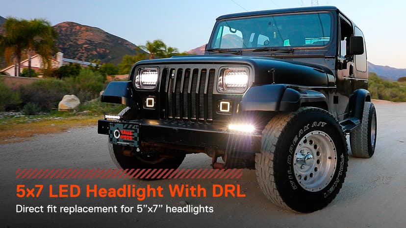 TRUE MODS 7x6 5x7 H6054 Black LED Headlights H4 2B1 Sealed Beam Replacement Head Lamp for Jeep Wrangler YJ Cherokee XJ Chevy Express Ford Econoline Van GMC Savana Nissan D21 Toyota Pickup Trucks Cars