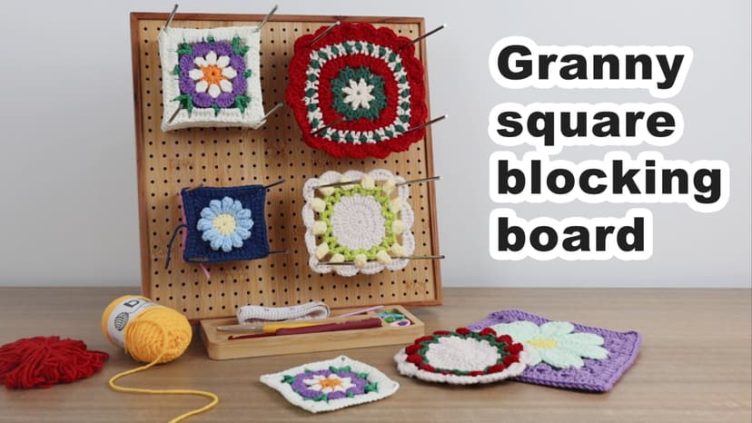 HHSarioneiro 11.8" Crochet Blocking Board with 16 Pins/Pegs, Granny Square Blocking Boards for Crochet Projects, Wooden Crocheting Accessories Gifts for Crocheters