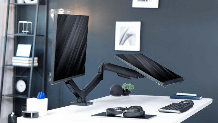 VIVO Dual Monitor Stand, Fully Adjustable Arms for 17 to 32 inch Screens, Mechanical Articulating Desk Mount, Gaming and Office Setups, VESA 75x75, 100x100, Max 19.8 lbs, Classic, Black, STAND-V002O