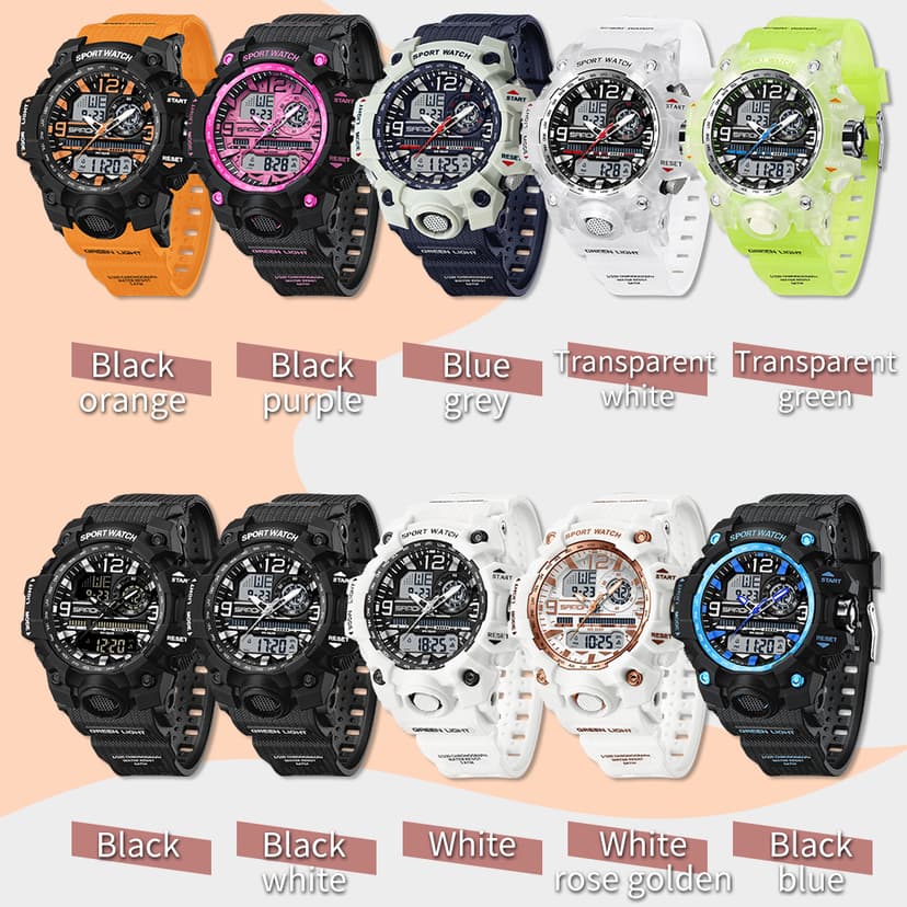 findtime Women's Sport Watch Digital Waterproof Watches Military Watches Analog Outdoor Wrist Watch LED Luminous Alarm Stopwatch Dual Time Wristwatch