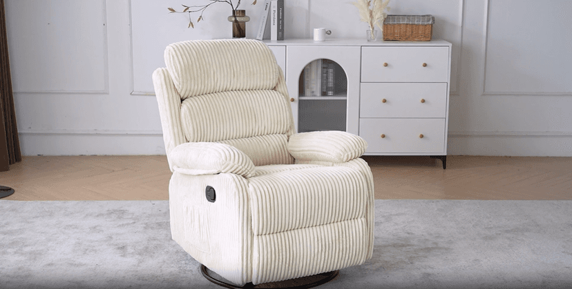 Plush Premium Velvet 360° Swivel Rocker Recliner Chair - High Back Glider with Generous Footrest, Supportive Armrests & Side Pocket for Nursery, Living Room & Small Spaces Grey