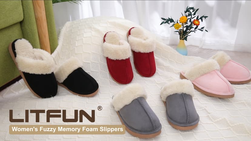 Litfun Women's Fuzzy Memory Foam Slippers Fluffy Winter House Shoes Indoor and Outdoor