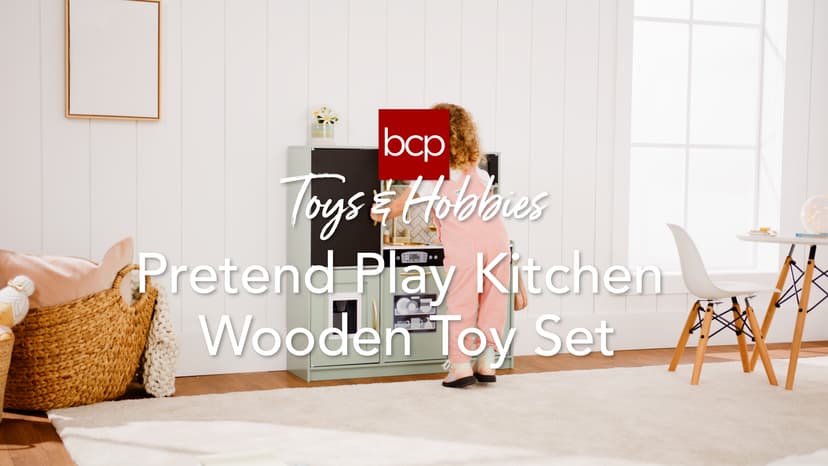 Best Choice Products Pretend Play Kitchen Wooden Toy Set for Kids w/Realistic Design, Telephone, Utensils, Oven, Microwave, Sink - Pink