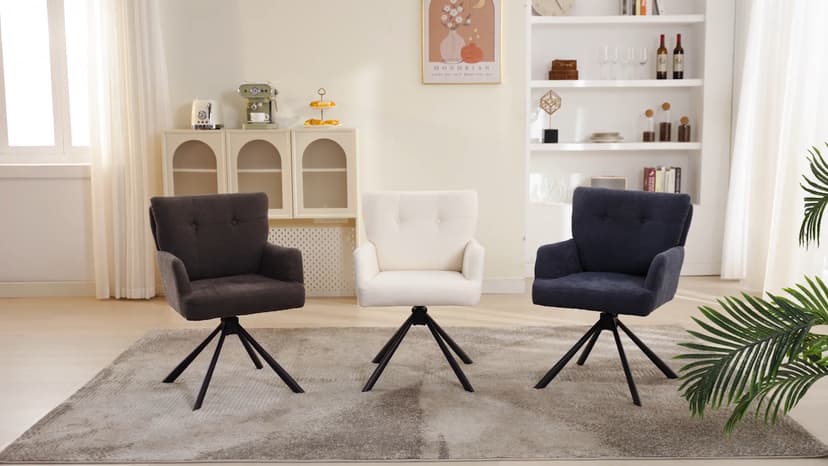 WUTUTUEE Fabric Dining Chair Modern Upholstered Swivel Dining Room Chairs Comfy Accent Armchair with Mid Back, Desk Arm Chair No Wheels for Kitchen/Living Room/Home Office, White