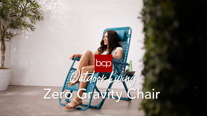 Best Choice Products Adjustable Zero Gravity Chair, Monochromatic Color Folding Patio Recliner w/Side Tray, Headrest - Caribbean