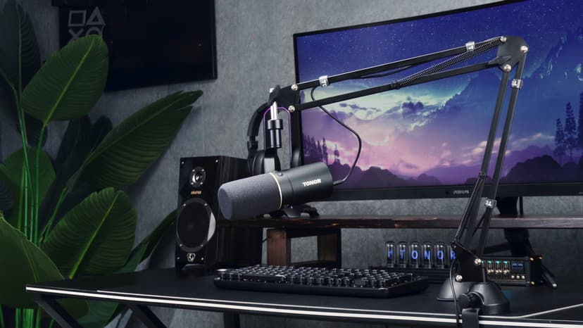 TONOR Dynamic Podcast Microphone, XLR/USB Mic for Podcasting, Recording, Streaming, XLR Cardioid Studio Mic with Quick Mute, 3.5mm Headphone Jack, Volume Control, Microfono with Boom Arm, Black,TD510+