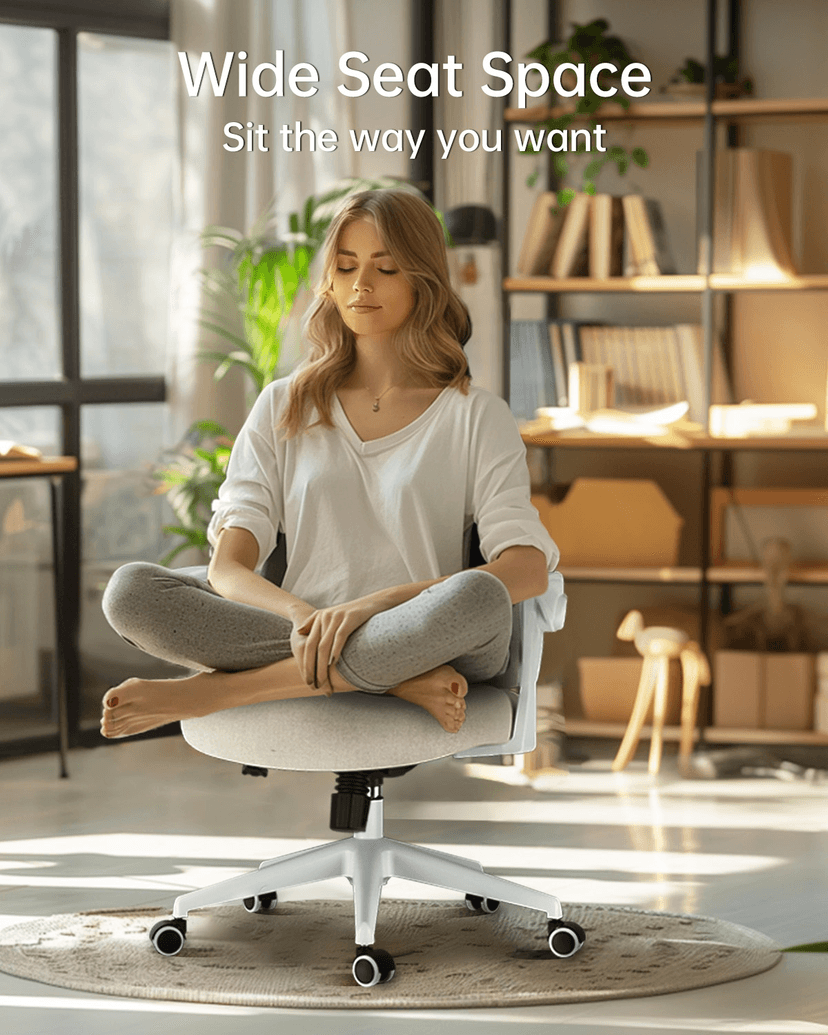 Hbada Office Desk Chair with Flip-Up Armrests and Saddle Cushion, Ergonomic Office Chair with S-Shaped Backrest, Swivel, Mesh, Grey