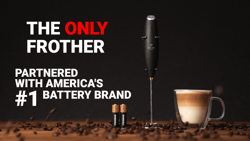Zulay Kitchen Powerful Milk Frother Wand With Duracell Batteries - Ultra Fast Handheld Drink Mixer - Electric Whisk Foam Maker for Coffee, Lattes, Cappuccino & Matcha - Z1 Motor - Black B09D8T11YS