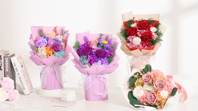 Waipfaru Preserved Flowers, Purple Fresh Bouquet with Gift Box, Flowers for Delivery, That Last 1-3 Years, Forever Flowers for Women Birthday Gift, Anniversary, Teacher, Mother Day