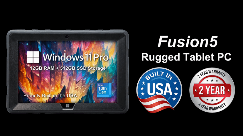 Fusion5 Built in USA 10.1” Windows 11 Professional Rugged Tablet PC - 12GB RAM, 512GB SSD, Intel 13th Gen, Full HD Windows Tablet Computer, HDMI, USB C - 2 Year Full Warranty with Accidental Damage