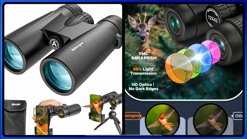 Adorrgon 12x42 HD Binoculars for Adults High Powered with Phone Adapter, Tripod and Tripod Adapter - Large View Binoculars with Clear Low Light Vision - Binocular for Bird Watching Cruise Travel