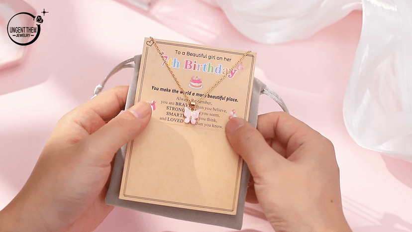 UNGENT THEM Pink Butterfly Necklace-Birthday Gifts for 5-11 Year Old Girl B0DZ6LL4Z9