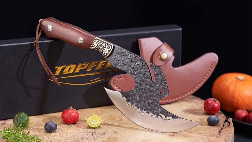 High carbon steel kitchen axe for meat cutting. Ideal for outdoor BBQ & camping. Premium birthday gift box for men & dad Topfeel Hand Forged Meat Cleaver,6.2" Viking Knife with Sheath gift for men B0FVSNSCRK