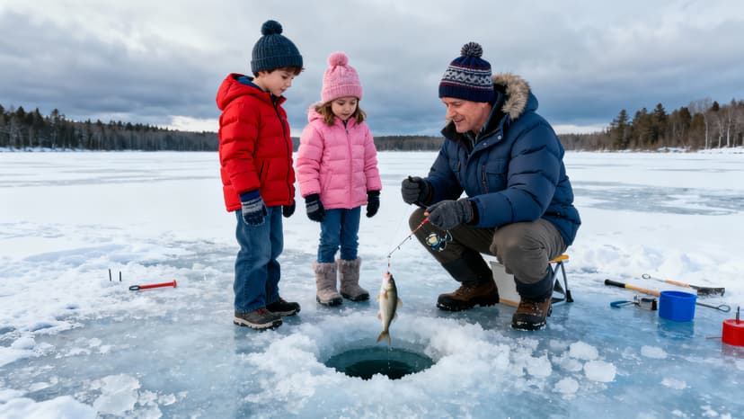 Ice Fishing Rod and Reel Combo, 28'' Ice Fishing Rod Set Inline Reels Lures Set Ice Cleat Portable Complete Kit with Carrier Bag/Folding Stool and Fishing Line Ice Fishing Gear