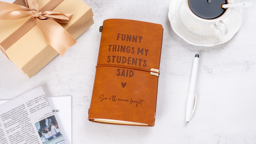 Cute Teacher Appreciation Gifts for Women Men, Christmas Birthday Presents for Teachers, Engraved Refillable Journal Afterprints Teacher Gifts –“Funny Things My Students Said” Leather Notebook B0FSC72KWB