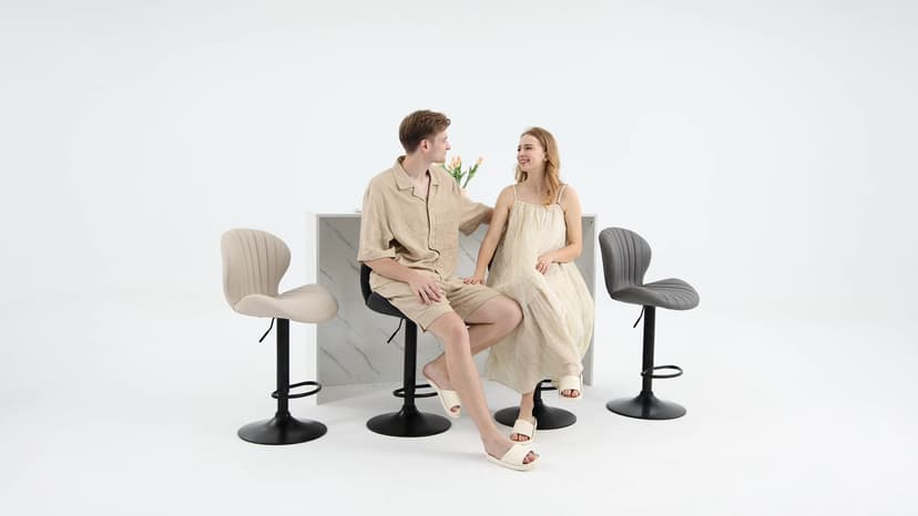 COLAMY Bar Stools Set of 4, Modern Swivel Bar Chairs, Adjustable Upholstered Barstools Counter Height with Full Backrest for Bar, Dining Room, Kitchen Island, Beige