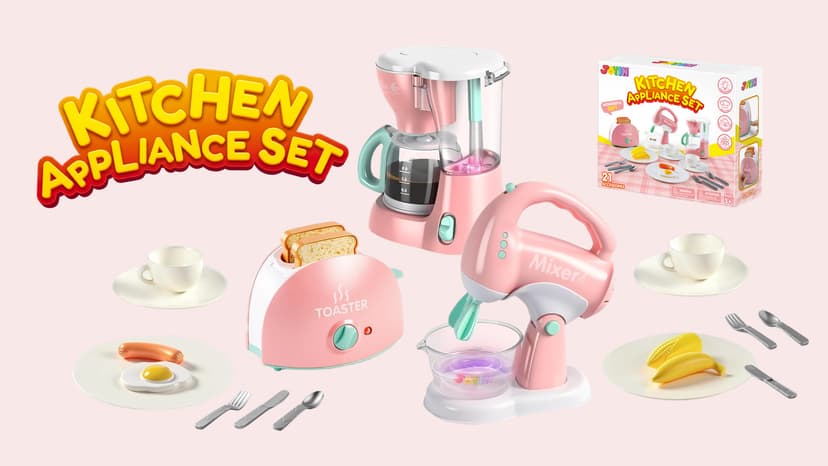 Joyin Play Kitchen Toys, Pretend Food Kitchen Accessories Girls Toy with Coffee Maker, Mixer, Toaster with Realistic Lights& Sounds, Birthday Gift for Kids B0CLVF5HM5