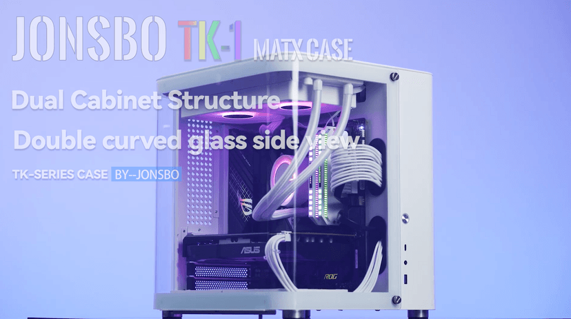JONSBO TK-2 Black ATX Mid-Tower Pc Case,Hyperboloid Glass Design, Separated Cabinet Structure, Al Alloy Shell Desktop Computer Case, Support BTF Motherboard/ATX Power supply/360 AIO, Black