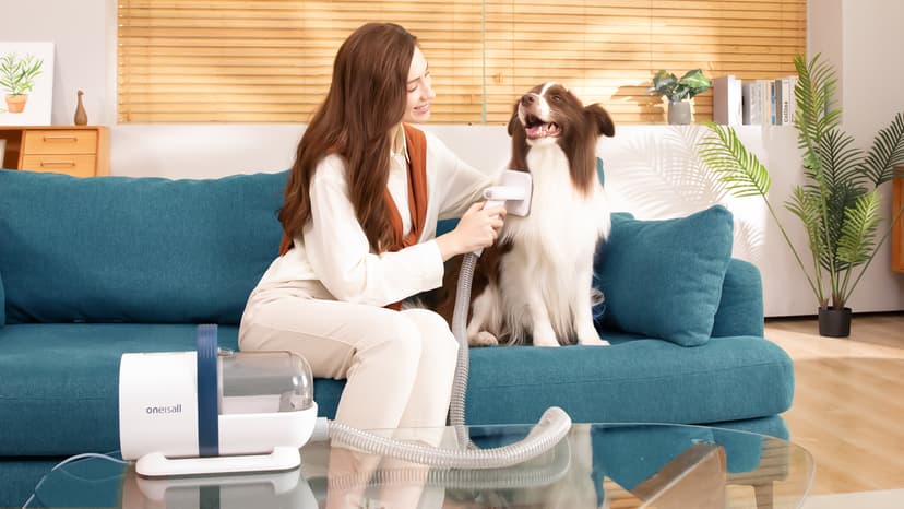 oneisall Dog Grooming Vacuum, Pet Grooming Vacuum with Clipper Nail Grinder, 1.5L Dust Cup Dog deshedding Brush with 7 Tools for Shedding Pet Hair, Home Cleaning(Blue)