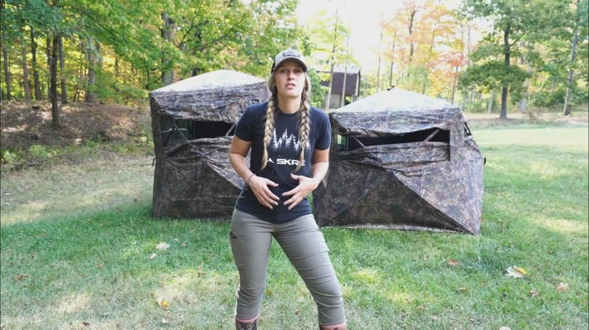 Wide Bottom Hunting Blind 1-3 Person with Portable Chair, 270 Degree See Through Pop up Ground Blinds for Deer Turkey Duck Hunting, Bow Hunting Adjust Windows with Silent Zipper