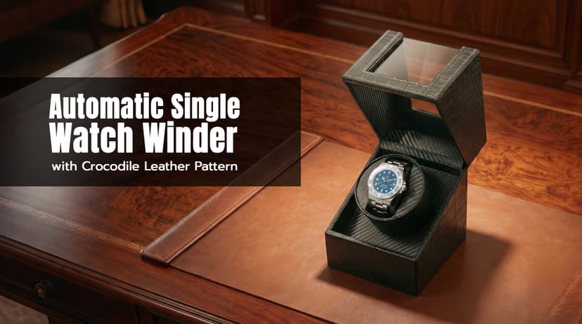 Mcbazel Mcbazel Single Watch Winder, Ultra Quiet Japanese Motor Automatic Watch Winder Box with Multiple Rotation Modes, Premium Watch Winder for Automatic Watches (AC/ Battery Powered) - Black with Crocodile Pattern
