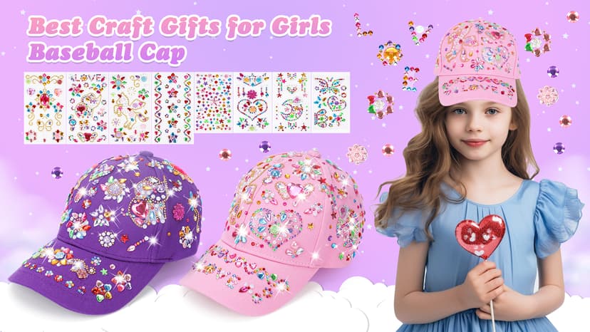 DIY Gem Baseball Cap Craft Kit: Design Your Own Hats with Unicorn Stickers, Adjustable Kids Baseball Caps, Trendy Tween Gifts Toys for Girls Age 4-12 Years Old, Birthday Christmas Art Supplies B0CJLKHB5Q